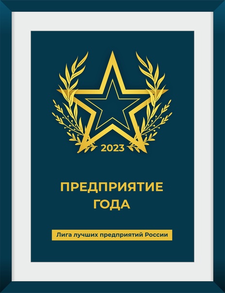 Предприятие года 2023 на основании отраслевого рейтинга «Лиги лучших предприятий России»